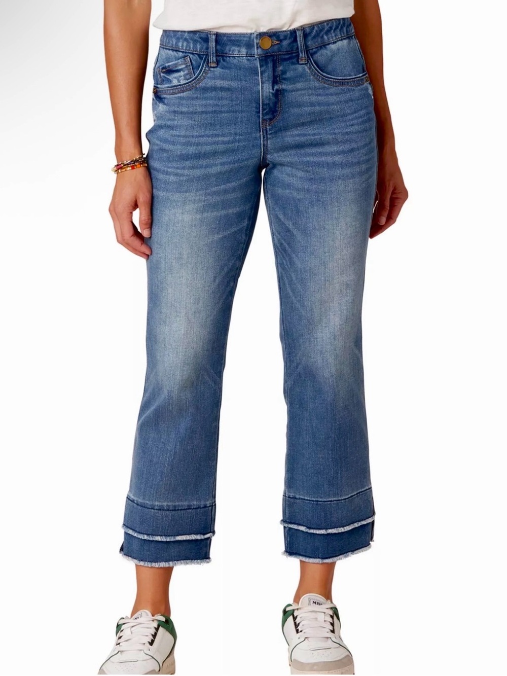 DEMOCRACY Mini Flare Double Layer Fray Hem Crop Jeans